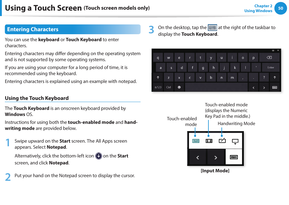 Using a touch screen | Samsung NP915S3G-K01US User Manual | Page 50 / 145