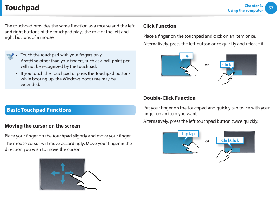 Touchpad | Samsung NP915S3G-K01US User Manual | Page 57 / 145