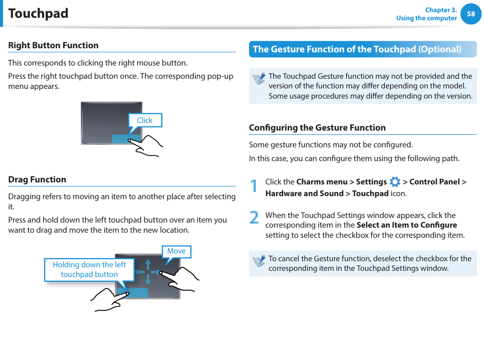Touchpad | Samsung NP915S3G-K01US User Manual | Page 58 / 145