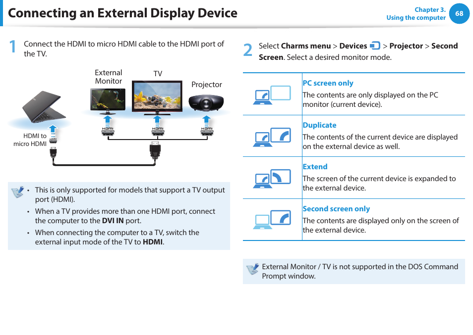Connecting an external display device | Samsung NP915S3G-K01US User Manual | Page 68 / 145