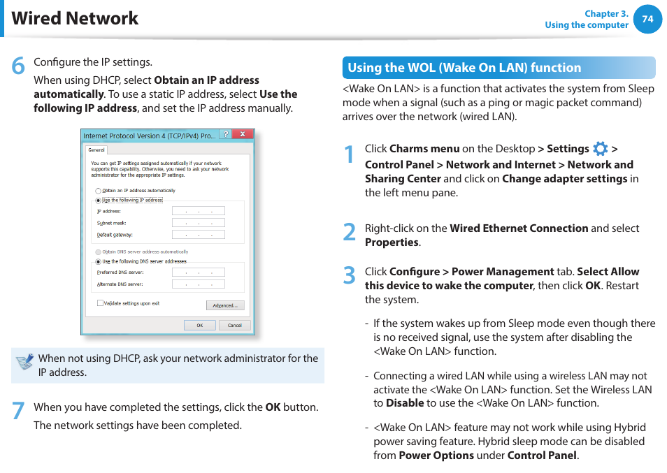 Wired network | Samsung NP915S3G-K01US User Manual | Page 74 / 145