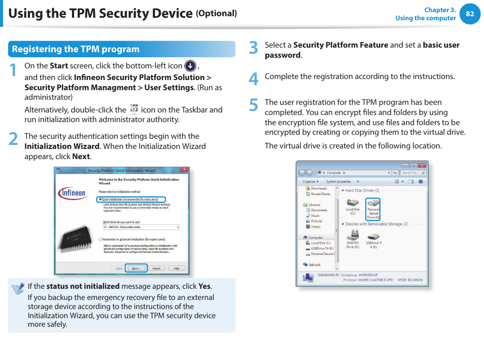Using the tpm security device | Samsung NP915S3G-K01US User Manual | Page 82 / 145