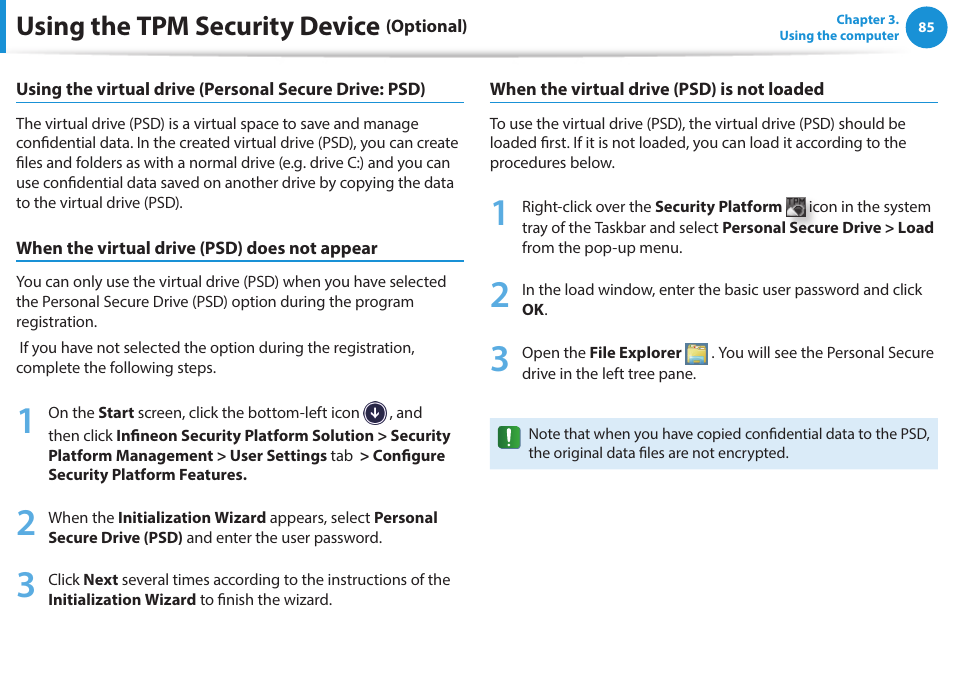 Using the tpm security device | Samsung NP915S3G-K01US User Manual | Page 85 / 145