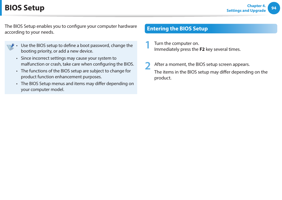 Bios setup | Samsung NP915S3G-K01US User Manual | Page 94 / 145