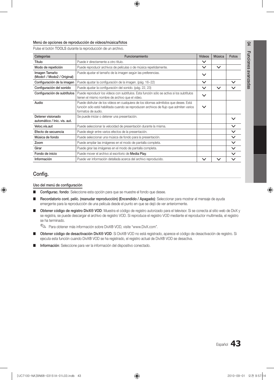 Config | Samsung UN46C7100WFXZA User Manual | Page 110 / 201