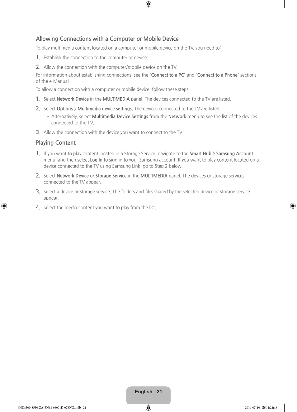 Samsung UN55HU8550FXZA User Manual | Page 21 / 40