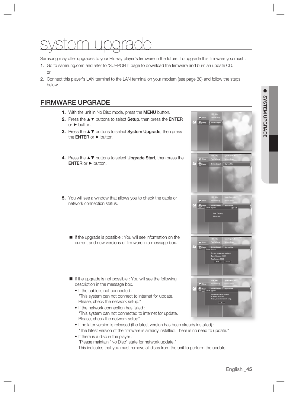 System upgrade, Firmware upgrade, English | Samsung BD-P1400-XAA User Manual | Page 46 / 67