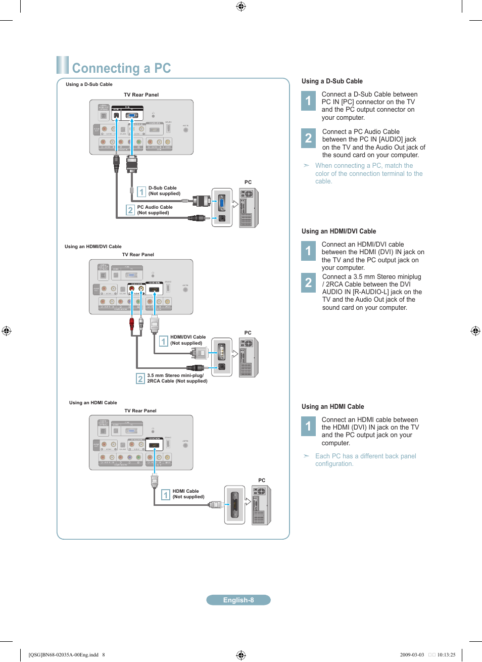 Connecting a pc | Samsung LN22B460B2DXZA User Manual | Page 8 / 20