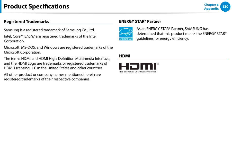 Product specifications | Samsung DP700A3D-K02US User Manual | Page 131 / 136