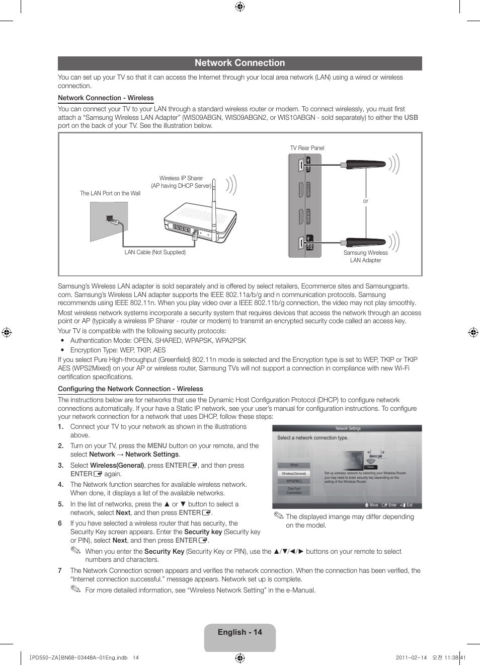 Network connection | Samsung PN51D550C1FXZA User Manual | Page 14 / 22