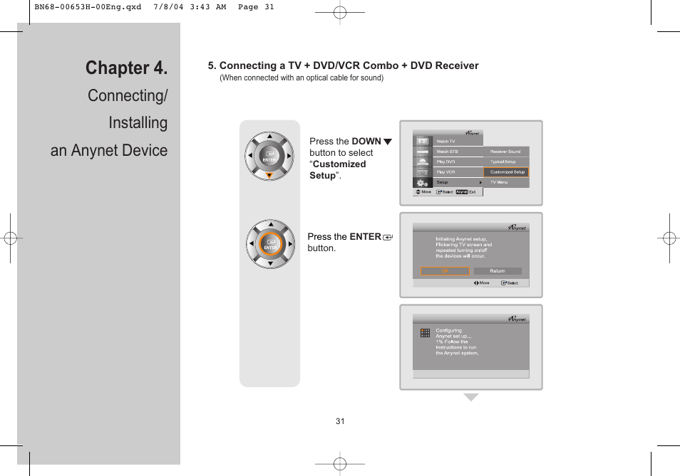 Chapter 4, Connecting/ installing an anynet device | Samsung LTP326WX-XAC User Manual | Page 32 / 56