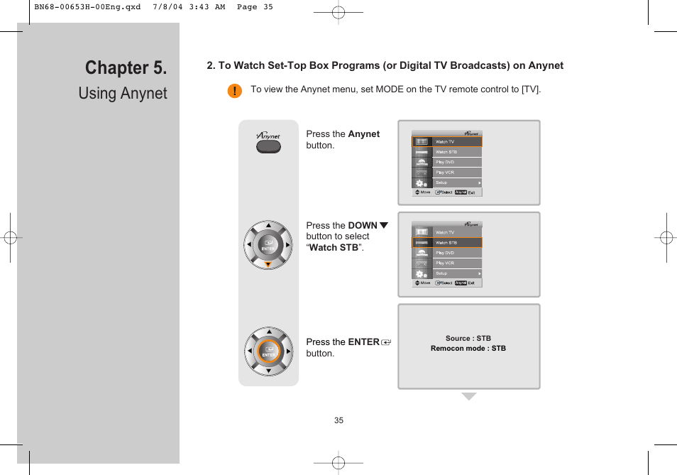 Chapter 5, Using anynet | Samsung LTP326WX-XAC User Manual | Page 36 / 56