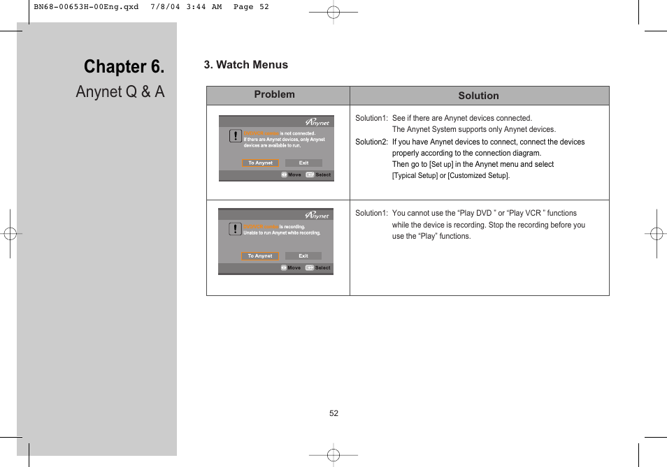 Chapter 6, Anynet q & a | Samsung LTP326WX-XAC User Manual | Page 53 / 56