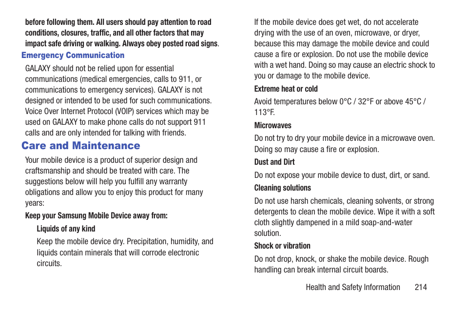 Care and maintenance | Samsung GT-P7510FKYXAR User Manual | Page 219 / 258