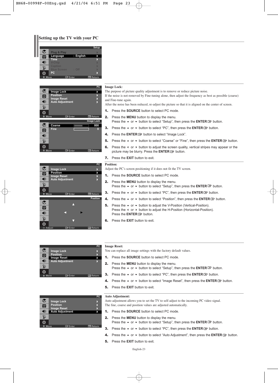 Setting up the tv with your pc | Samsung LNS1951WX-XAP User Manual | Page 25 / 80