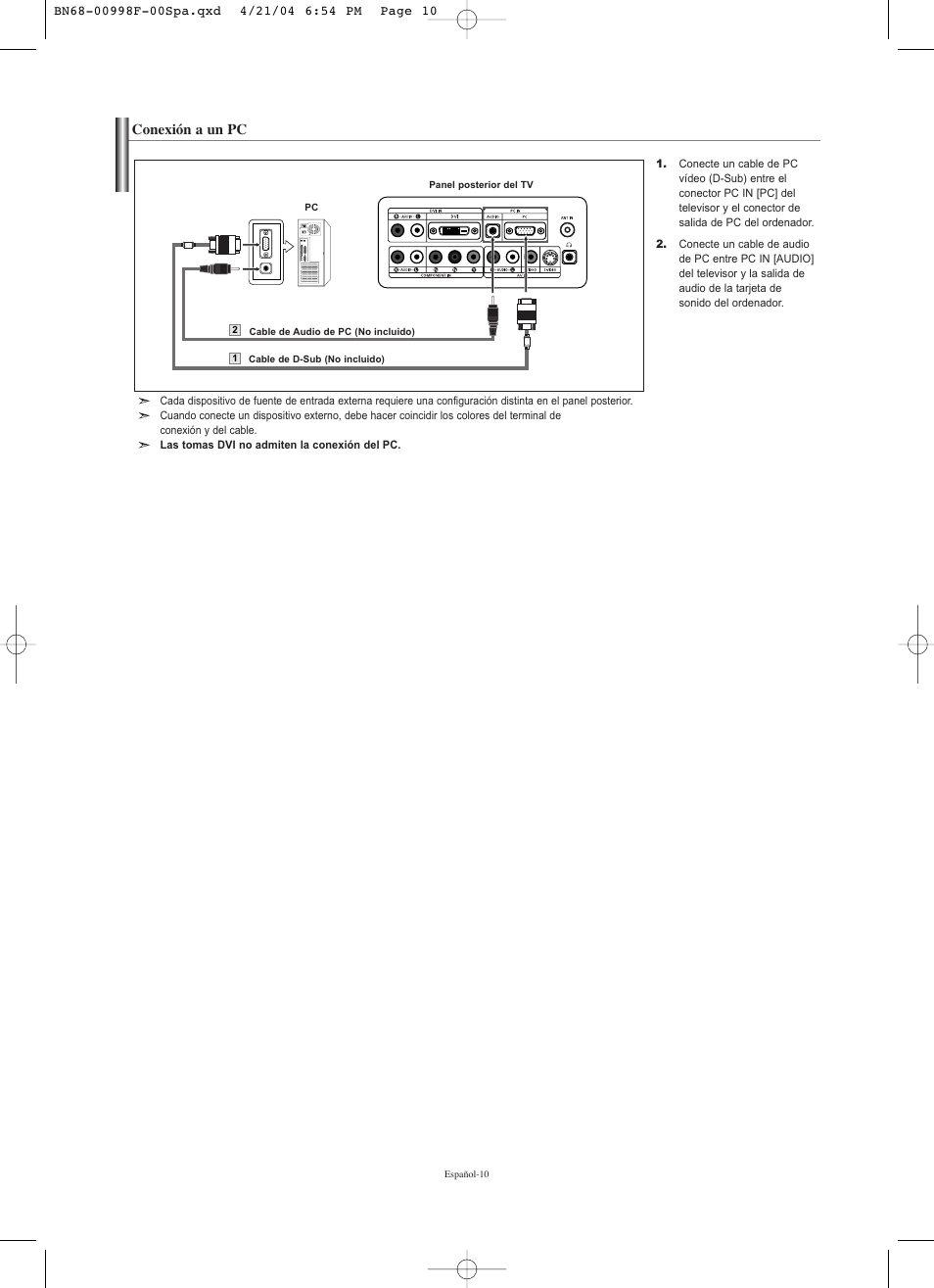 Conexión a un pc | Samsung LNS1951WX-XAP User Manual | Page 64 / 80