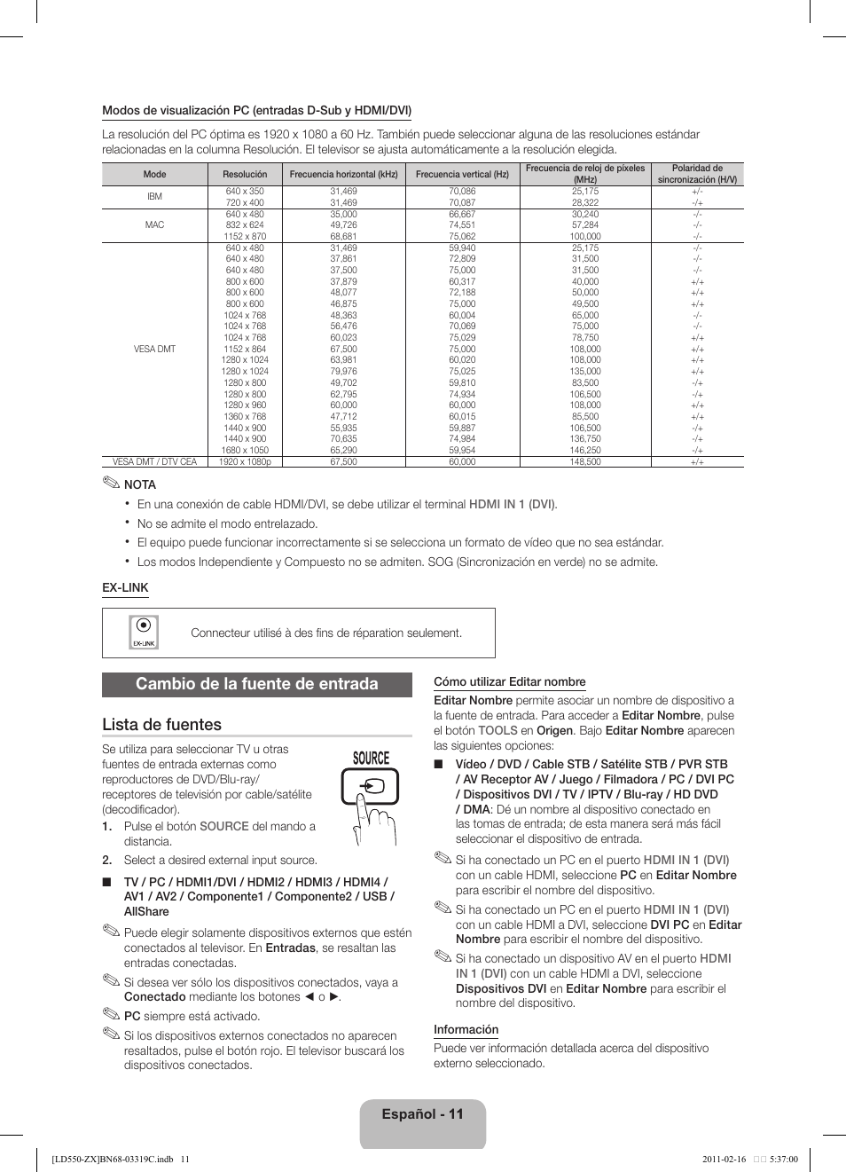 Cambio de la fuente de entrada lista de fuentes | Samsung LN40D550K1FXZA User Manual | Page 29 / 37