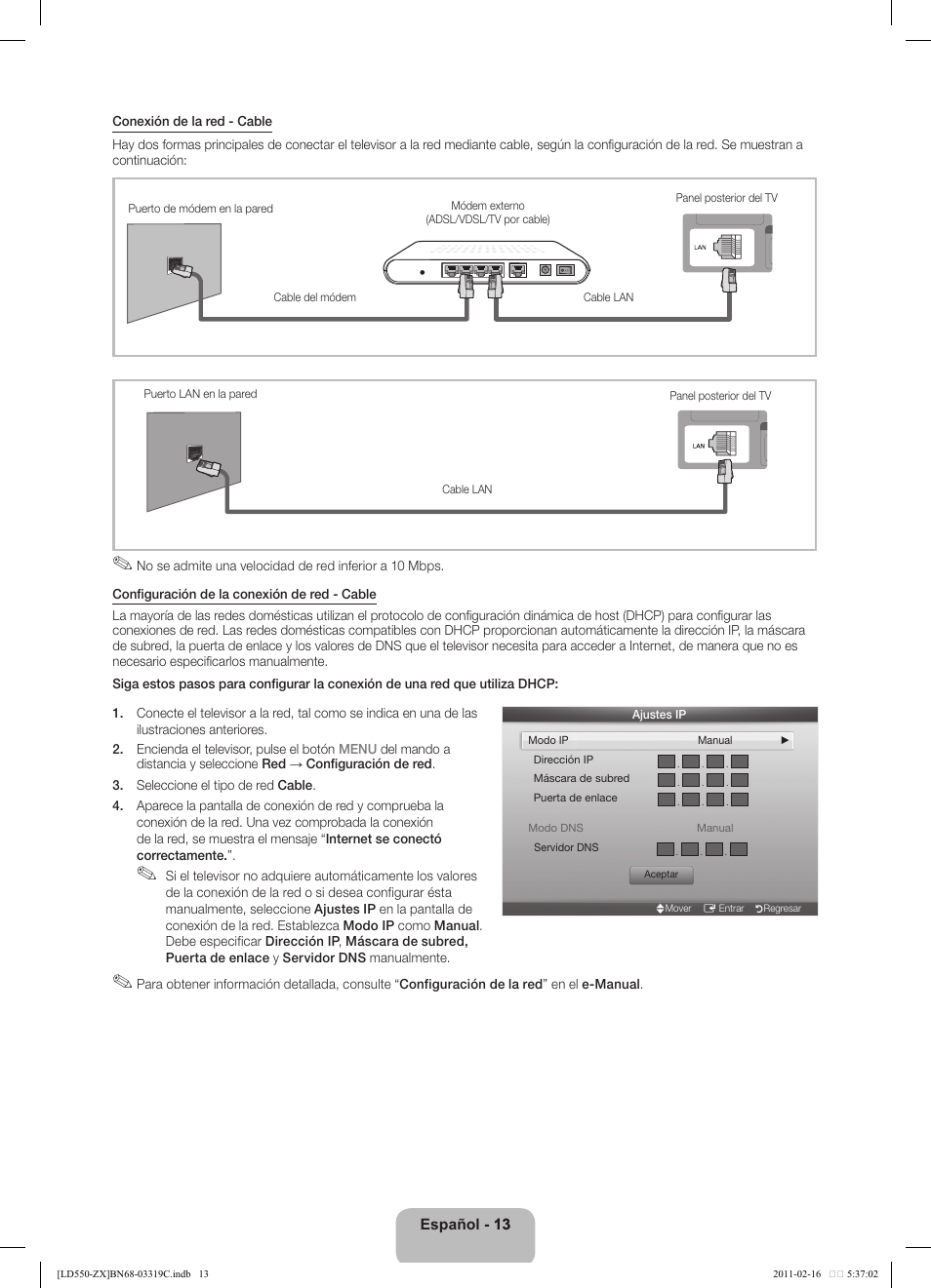 Español - 13 13 | Samsung LN40D550K1FXZA User Manual | Page 31 / 37