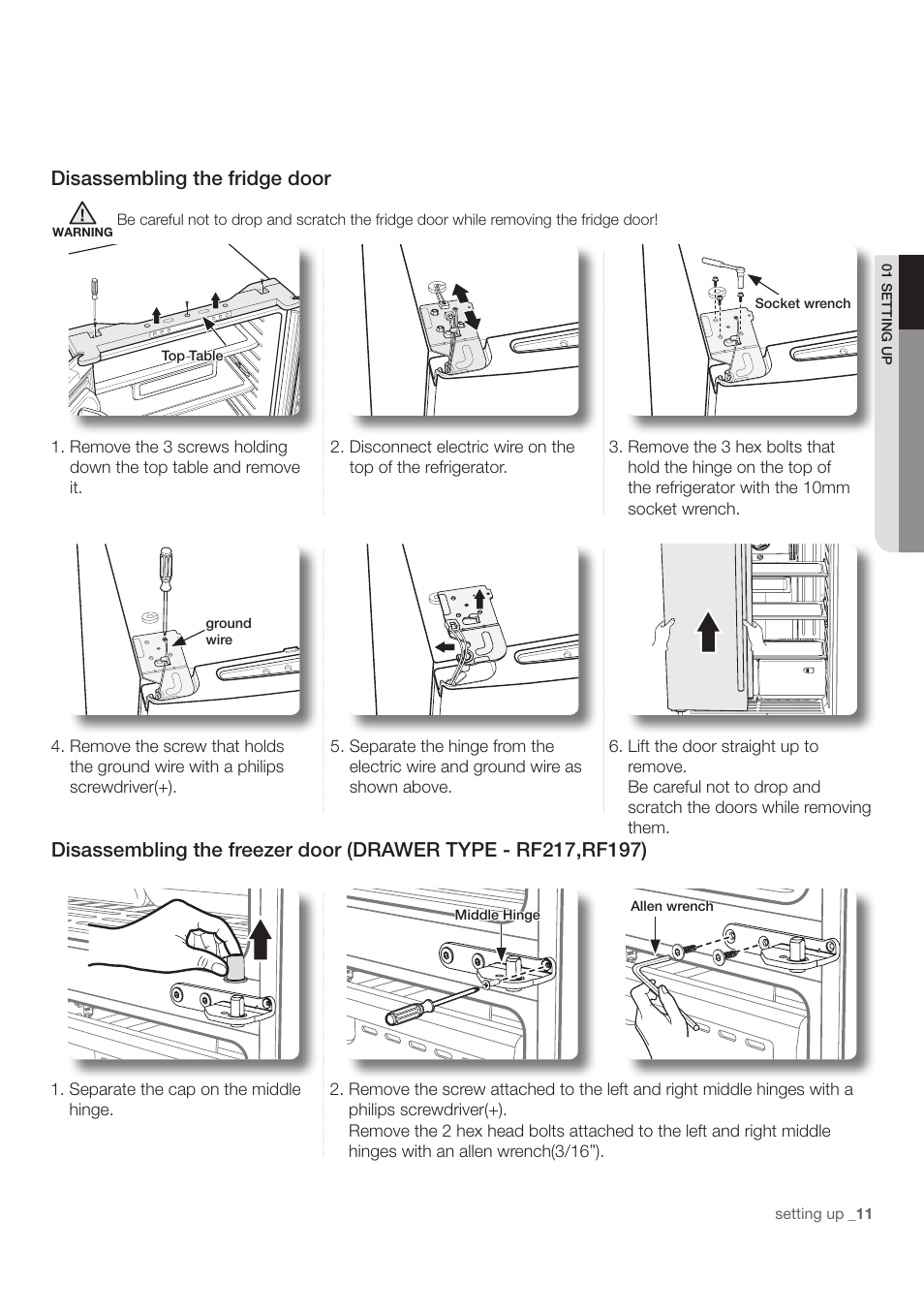 Disassembling the fridge door | Samsung RF197ACWP-XAA User Manual | Page 11 / 34