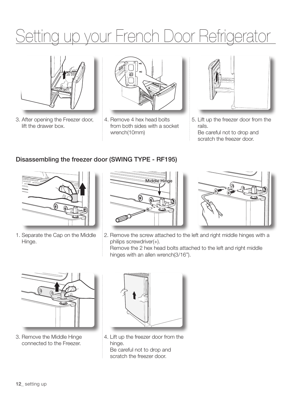 Setting up your french door refrigerator | Samsung RF197ACWP-XAA User Manual | Page 12 / 34