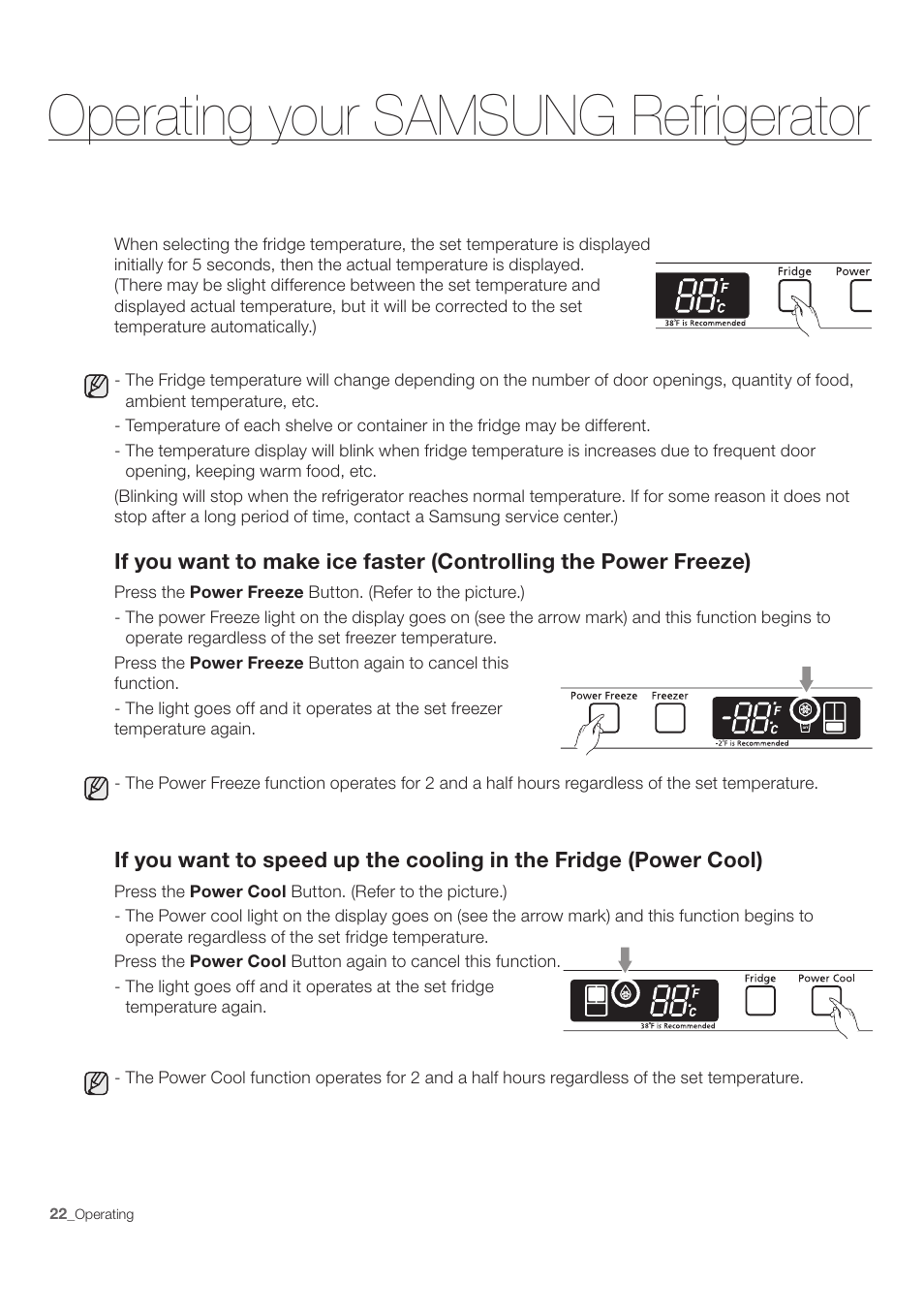 Operating your samsung refrigerator | Samsung RF197ACWP-XAA User Manual | Page 22 / 34
