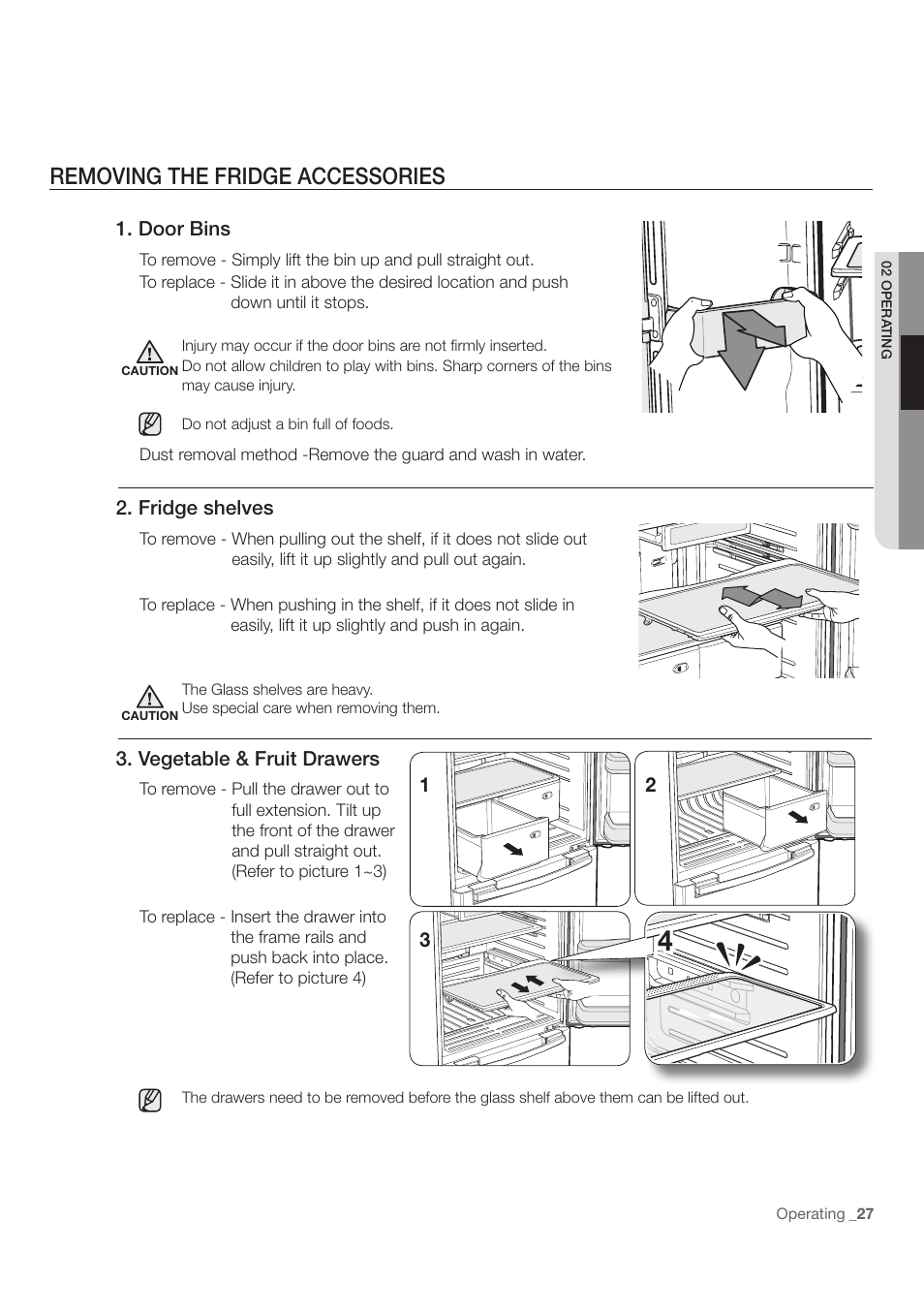 Removing the fridge accessories | Samsung RF197ACWP-XAA User Manual | Page 27 / 34