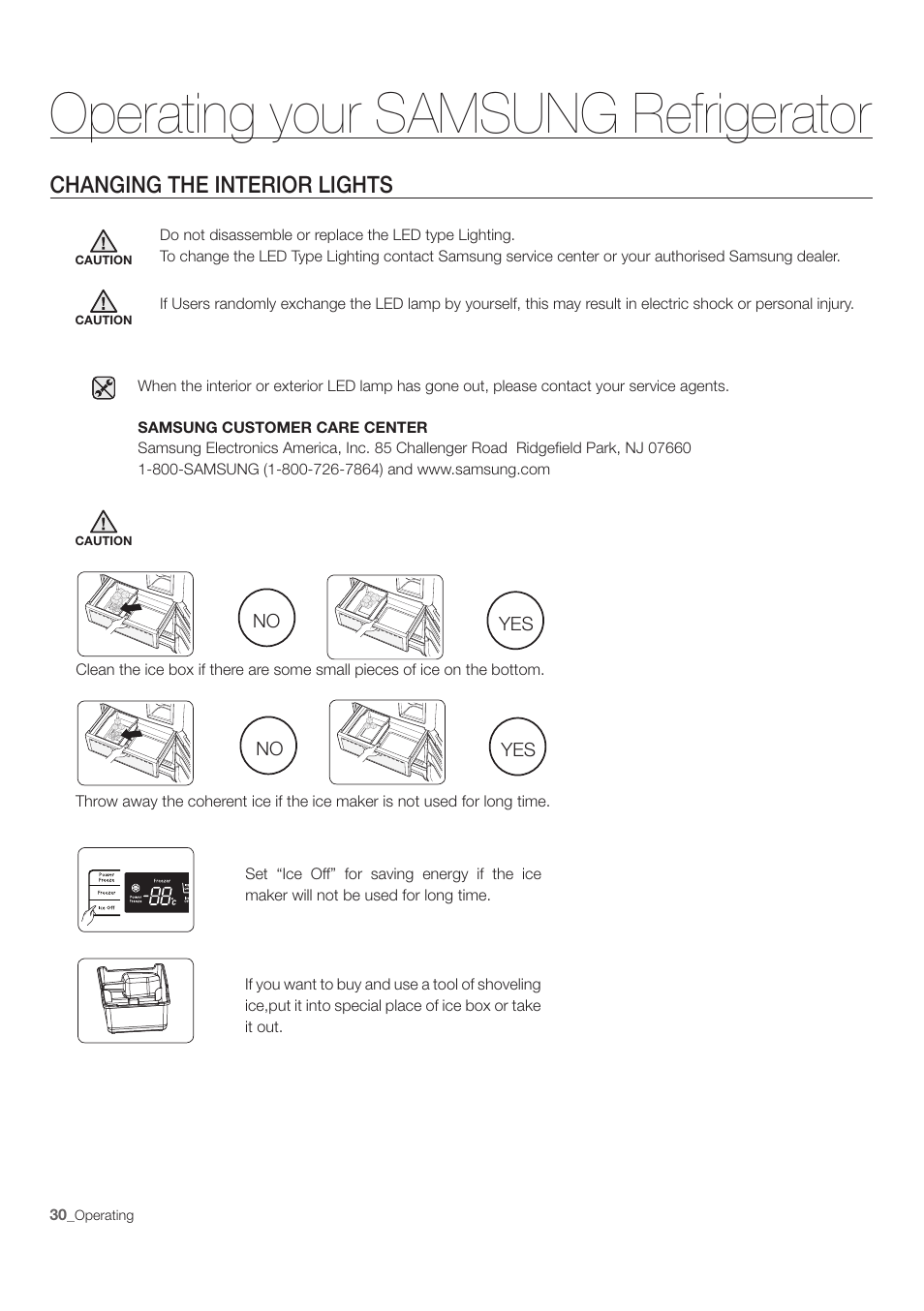 Operating your samsung refrigerator, Changing the interior lights | Samsung RF197ACWP-XAA User Manual | Page 30 / 34