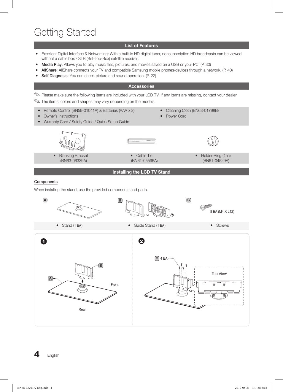 Getting started | Samsung LN46C600F3FXZA User Manual | Page 4 / 151