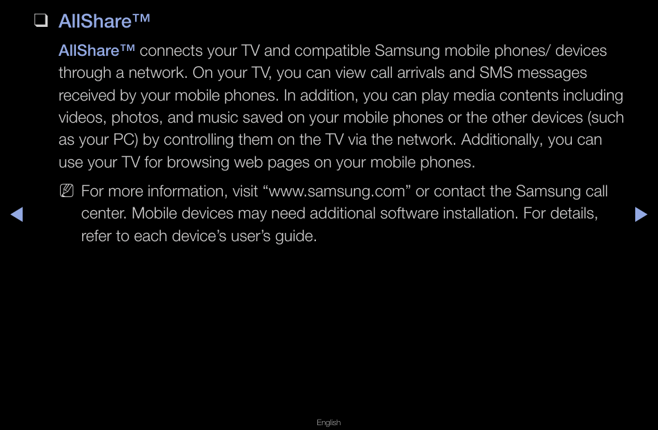 Allshare | Samsung UN40D6420UFXZA User Manual | Page 269 / 303