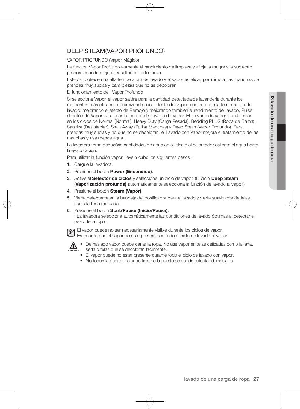 Deep steam(vapor profundo) | Samsung WF433BTGJWR-A2 User Manual | Page 123 / 144