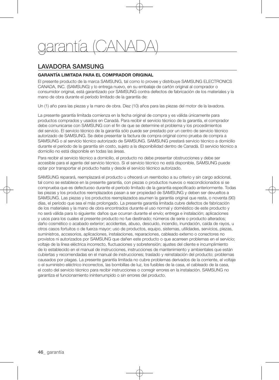 Garantía (canada) | Samsung WF433BTGJWR-A2 User Manual | Page 142 / 144