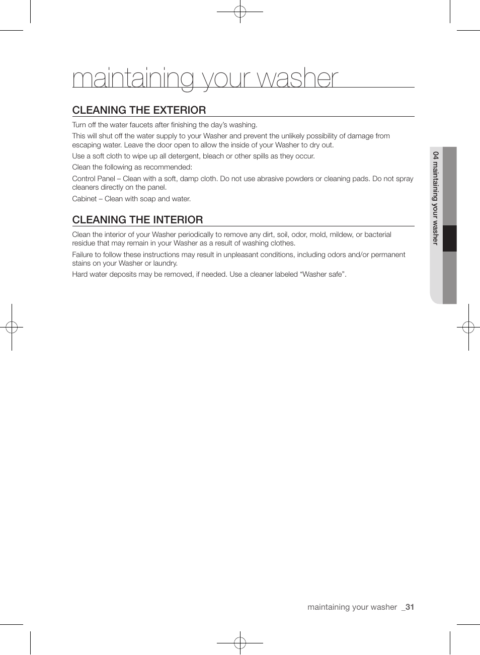 Maintaining your washer | Samsung WF433BTGJWR-A2 User Manual | Page 31 / 144