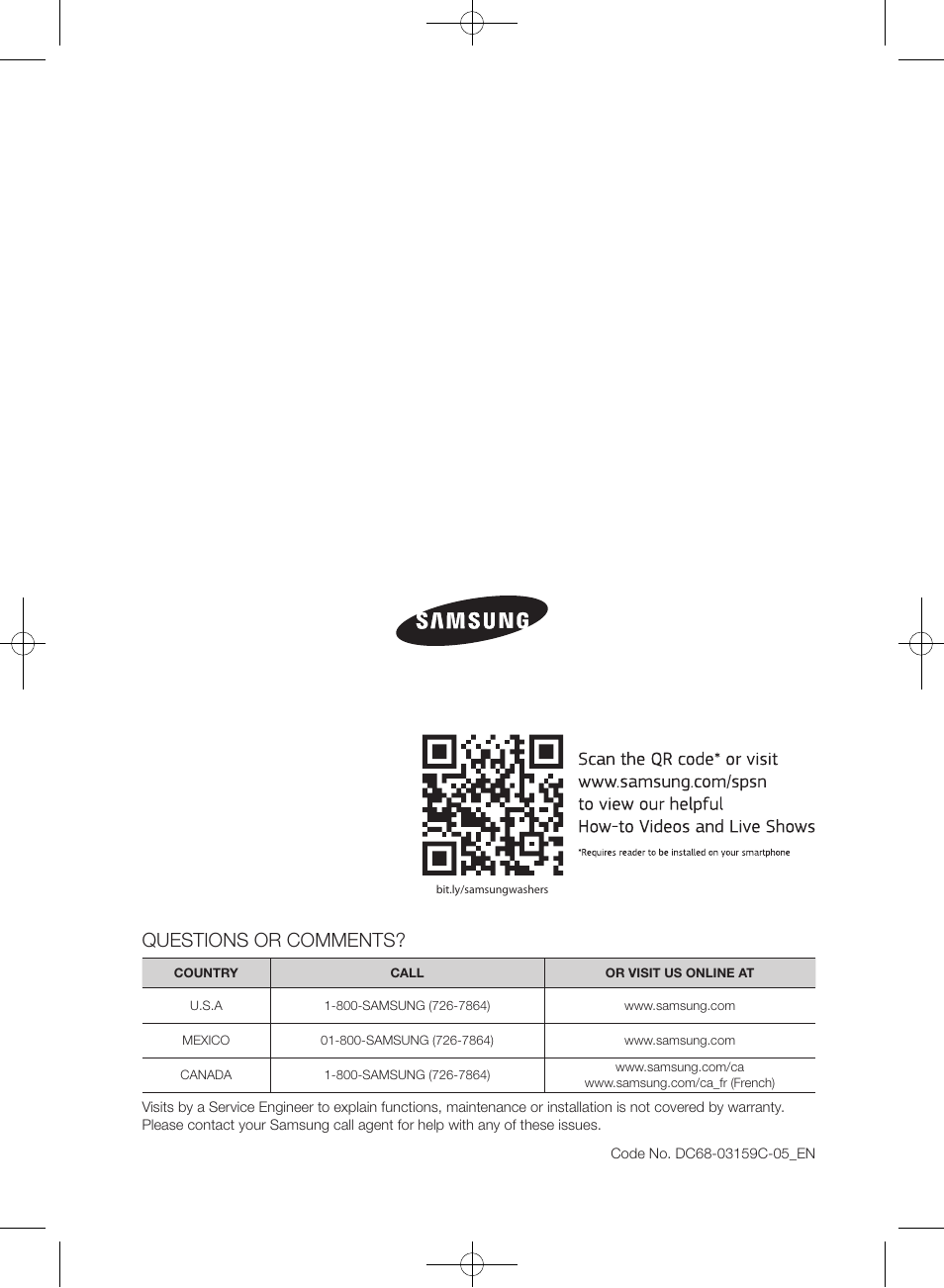 Questions or comments | Samsung WF433BTGJWR-A2 User Manual | Page 48 / 144
