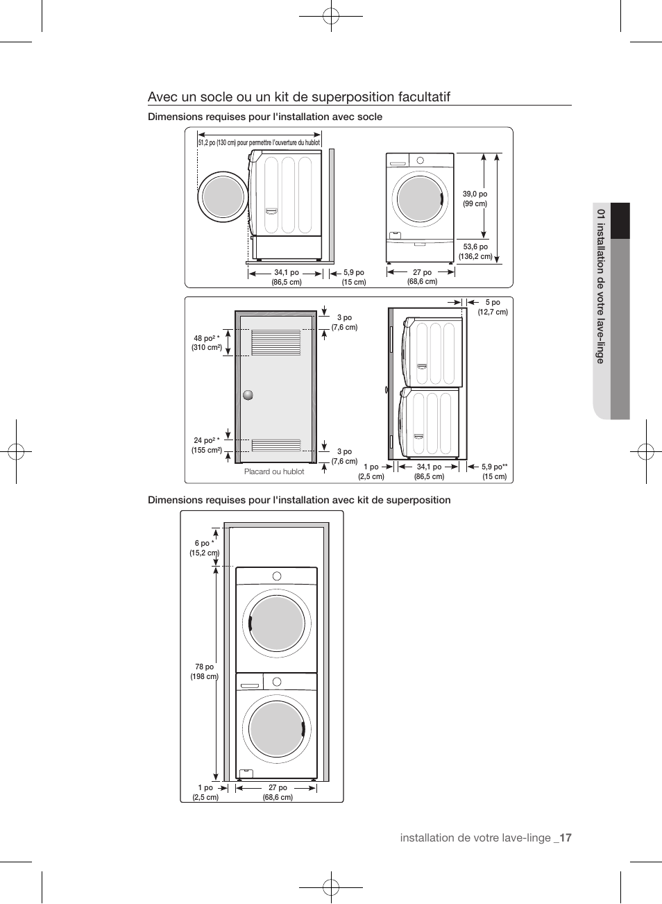 Installation de votre lave-linge | Samsung WF433BTGJWR-A2 User Manual | Page 65 / 144