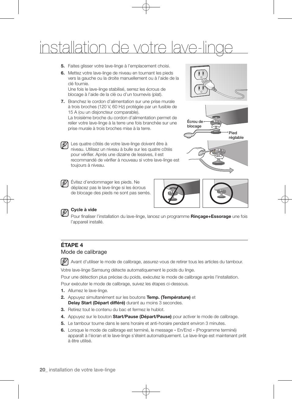 Installation de votre lave-linge | Samsung WF433BTGJWR-A2 User Manual | Page 68 / 144