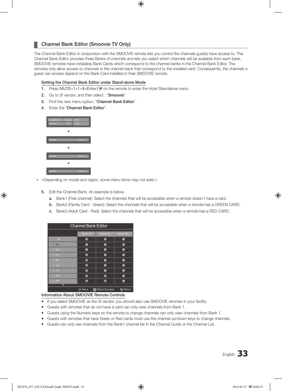 Channel bank editor (smoovie tv only), Channel bank editor | Samsung HG28NC677AFXZA User Manual | Page 33 / 49