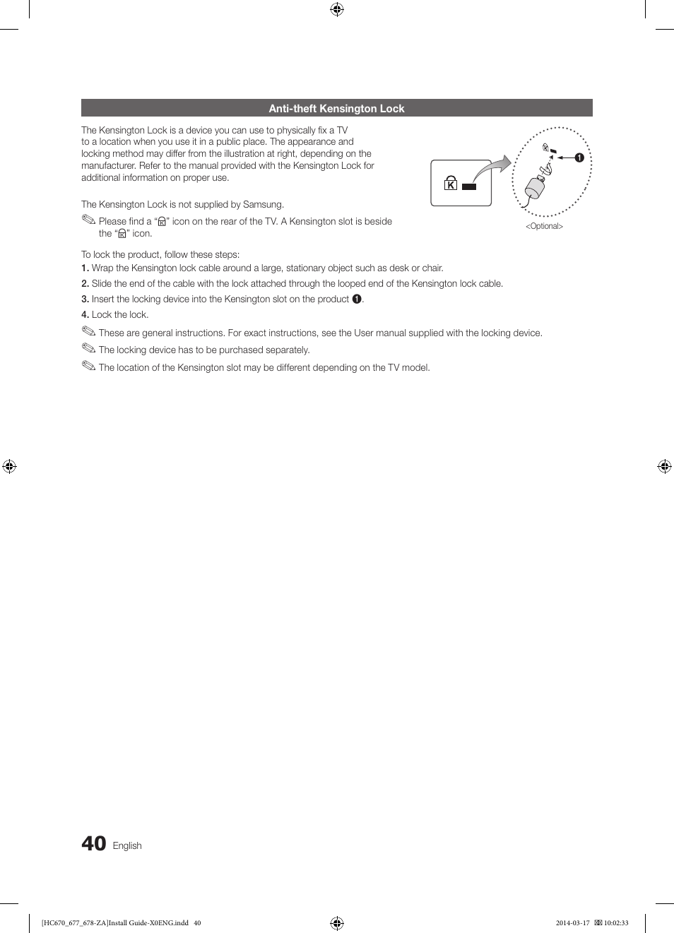 Anti-theft kensington lock | Samsung HG28NC677AFXZA User Manual | Page 40 / 49