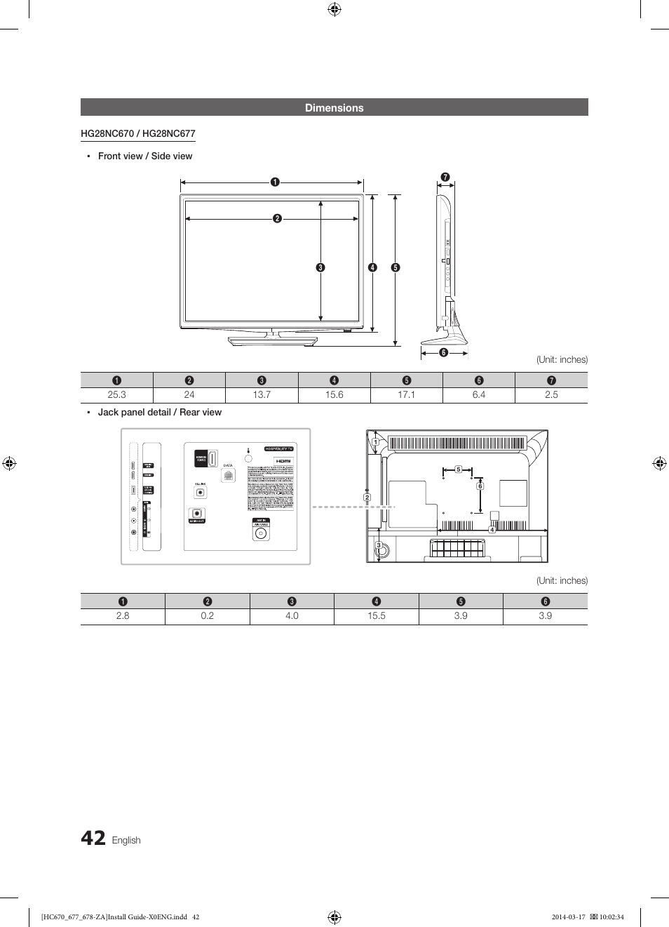 Dimensions | Samsung HG28NC677AFXZA User Manual | Page 42 / 49
