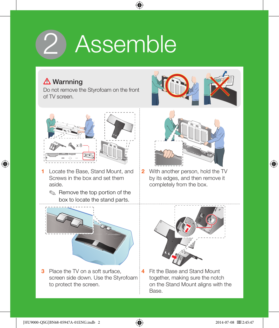 Assemble | Samsung UN55HU9000FXZA User Manual | Page 2 / 12