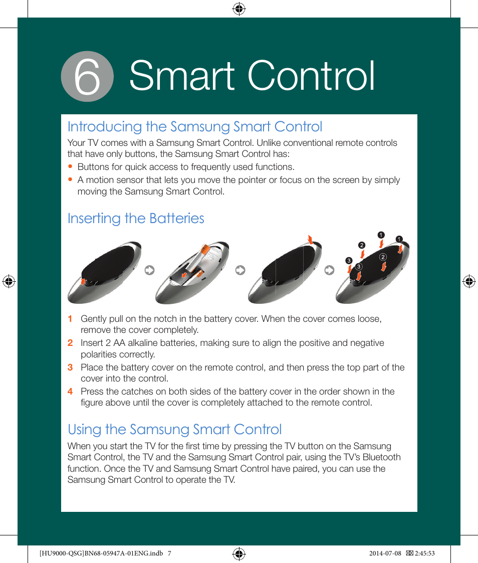 Smart control | Samsung UN55HU9000FXZA User Manual | Page 7 / 12