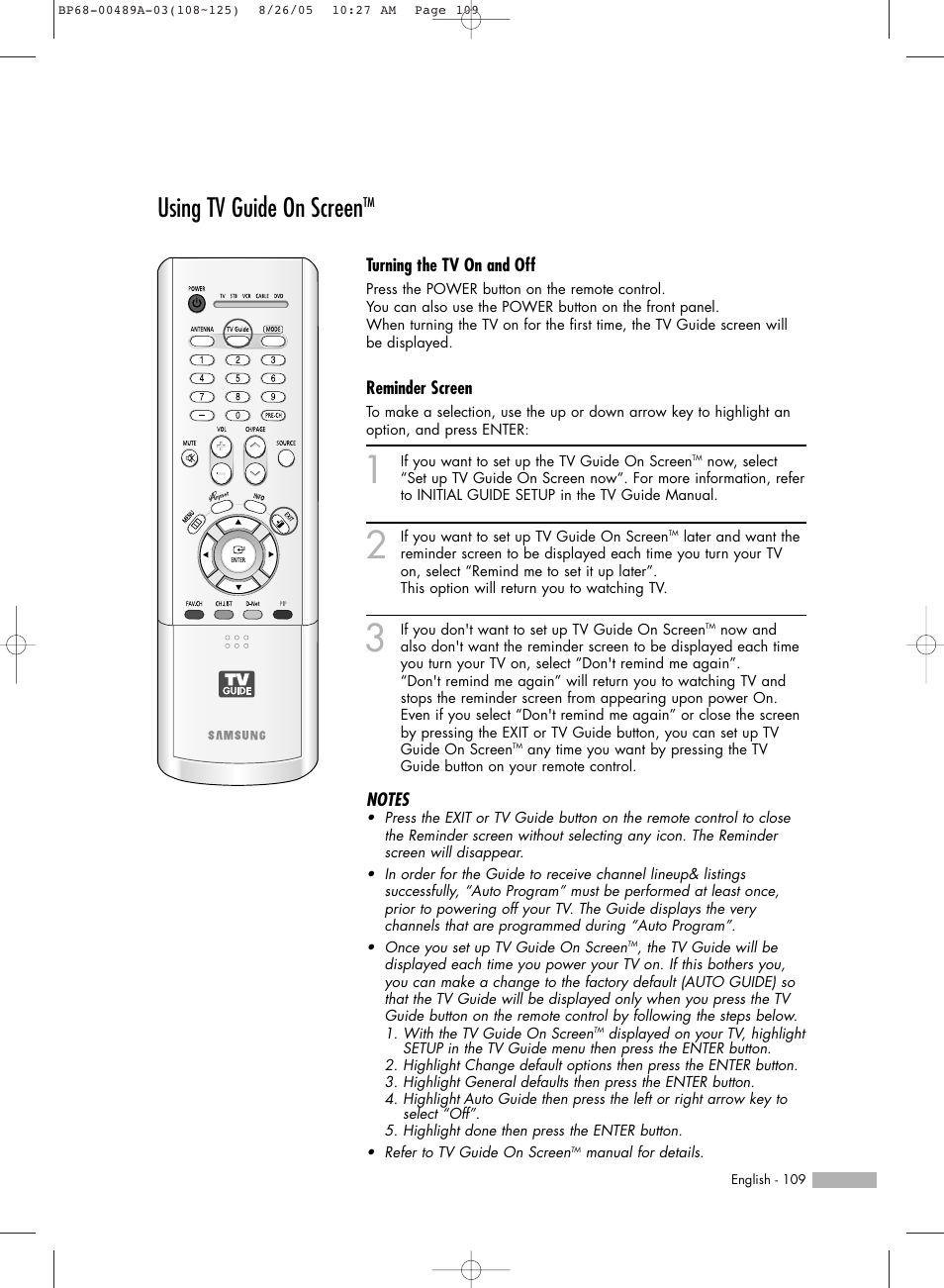 Using tv guide on screentm, Using tv guide on screen | Samsung HLR5688WX-XAA User Manual | Page 109 / 144