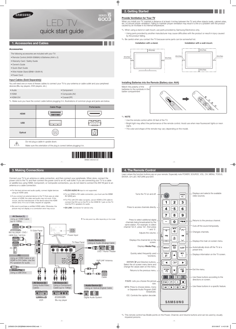 Samsung UN60ES6003FXZA User Manual | 2 pages