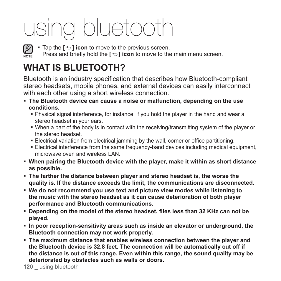 Using bluetooth, What is bluetooth | Samsung YP-P2JABY-XAA User Manual | Page 120 / 152