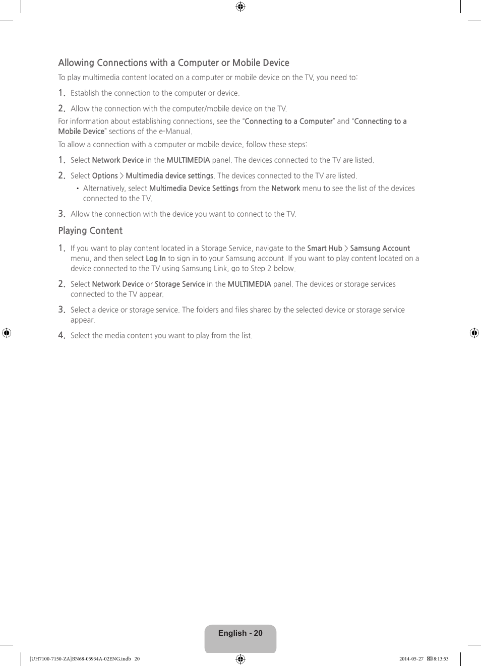 Samsung UN55H7150AFXZA User Manual | Page 20 / 40