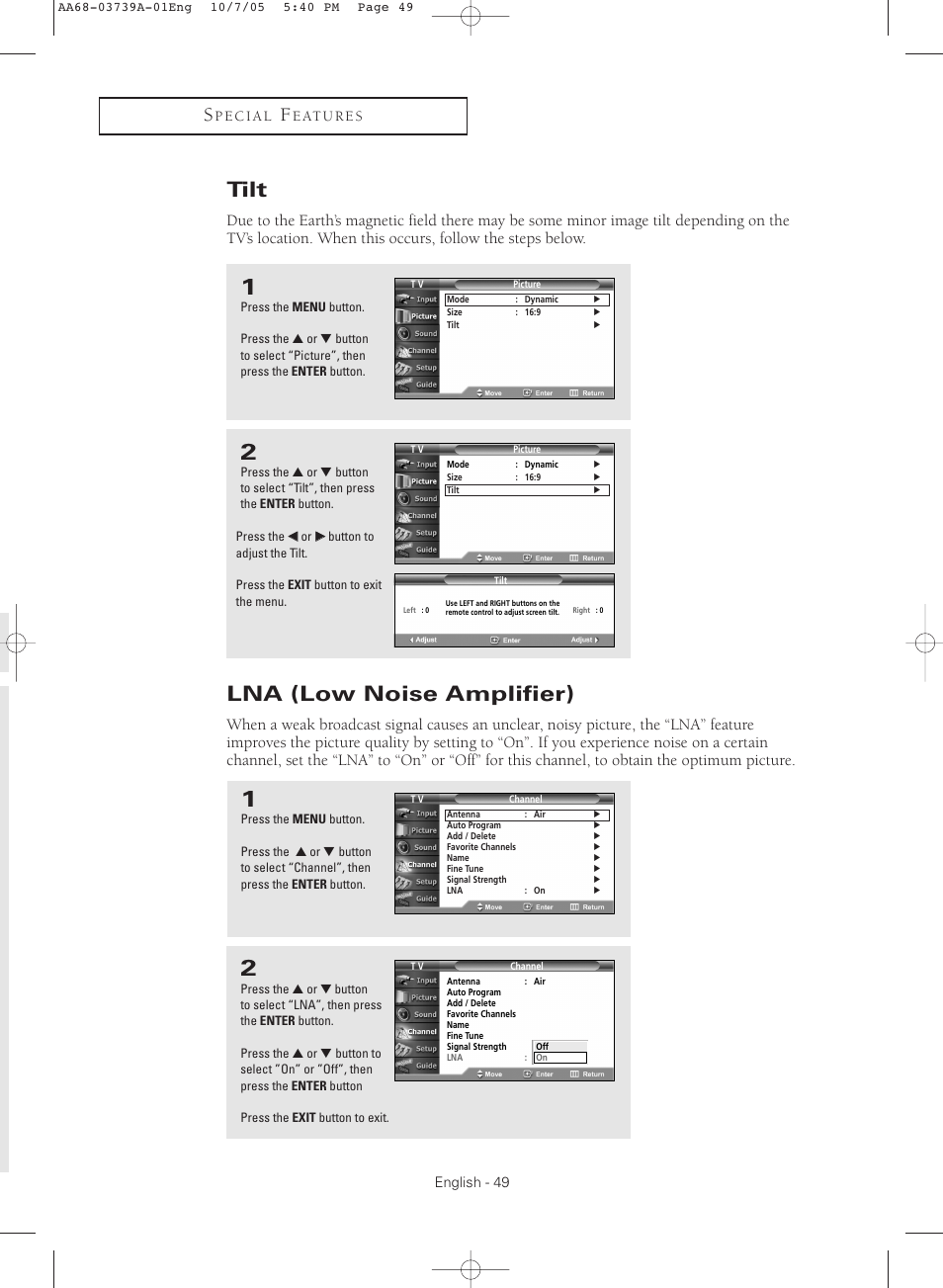 Tilt, Lna(low noise amplifier), Lna (low noise amplifier) | Samsung TXR3080WHKXXAA User Manual | Page 49 / 80