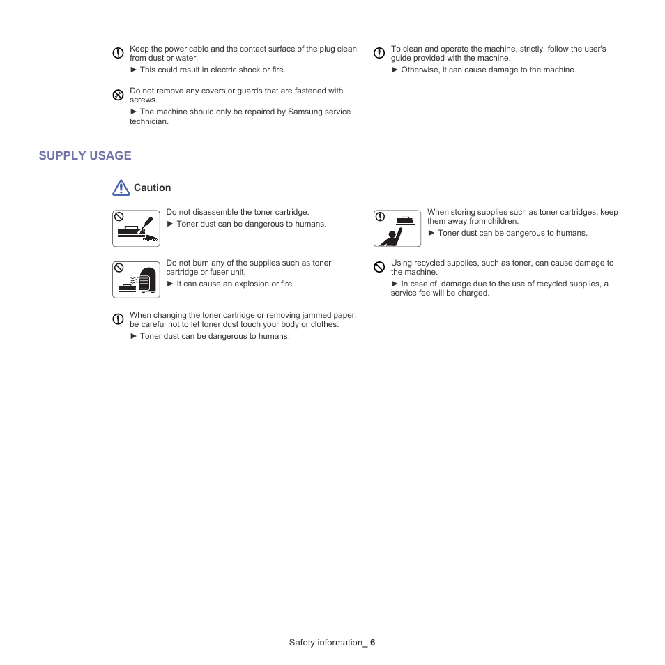 Supply usage | Samsung SCX-5935NX-XAA User Manual | Page 6 / 133