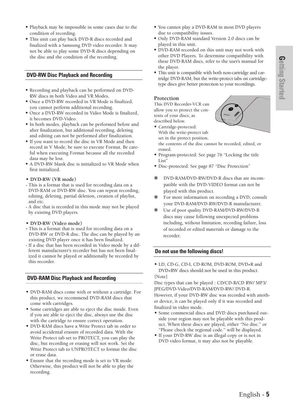 Getting started, English - 5 | Samsung DVD-VR300-XAA User Manual | Page 5 / 97