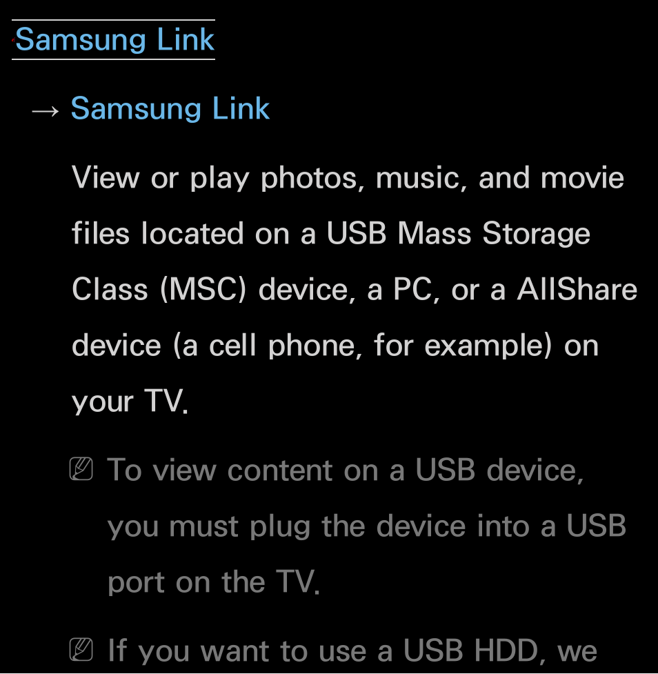 Samsung link, If you want to use a usb hdd, we | Samsung UN55FH6200FXZA User Manual | Page 490 / 678