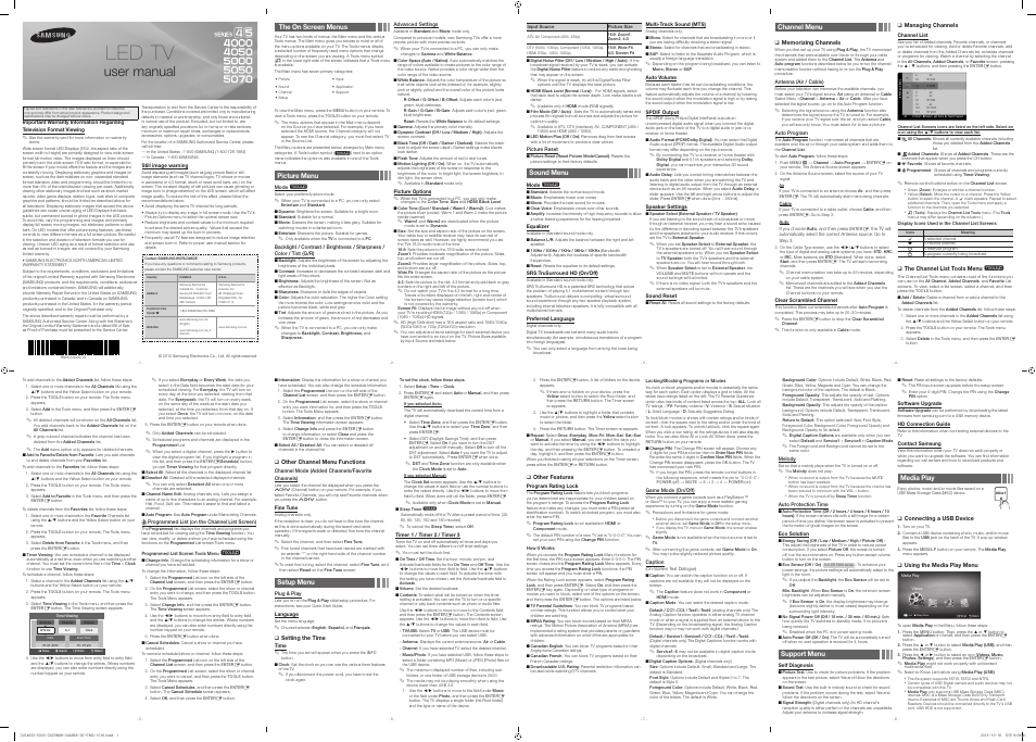 Samsung UN40EH5050FXZA User Manual | 2 pages