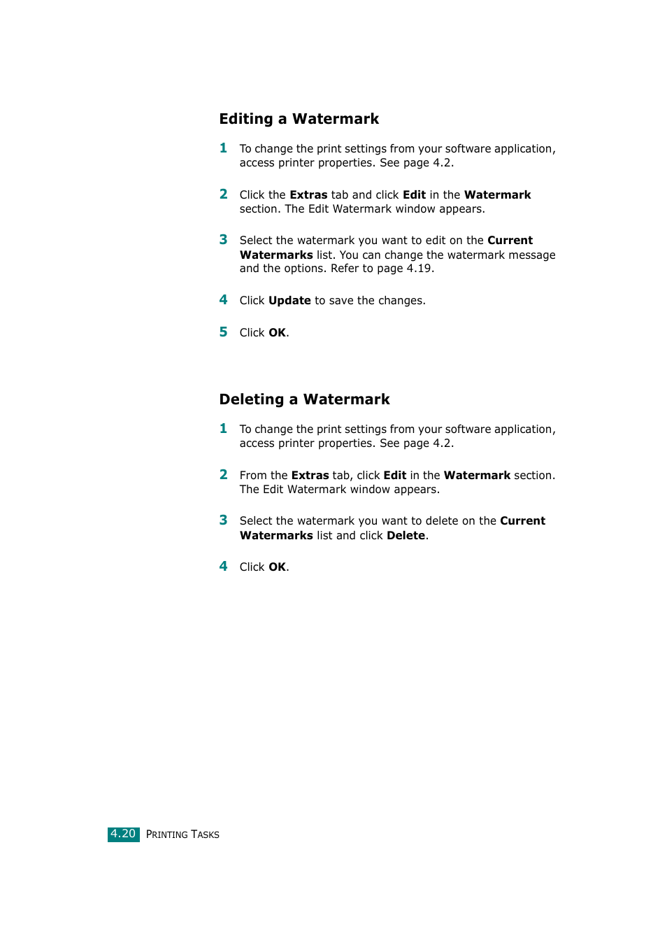 Editing a watermark, Deleting a watermark | Samsung SCX-4720F-XIP User Manual | Page 105 / 322